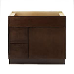 36 in. W x 21 in. D x 32.5 in. H 2-Left Drawers Bath Vanity Cabinet without Top in Brown