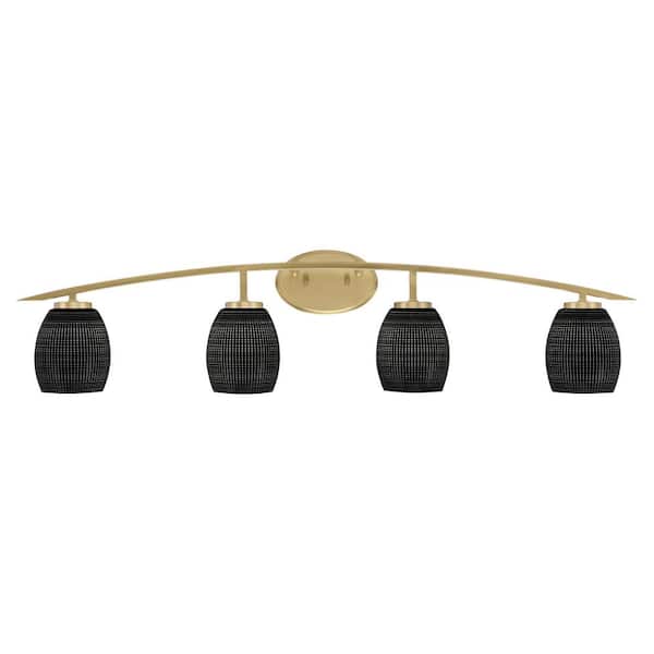 Unbranded Siena 40 in. 4-Light Vanity Light New Age Brass with Black Matrix Glass Shades