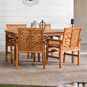 Chevron Brown 5-Piece Wood Outdoor Patio Dining Set