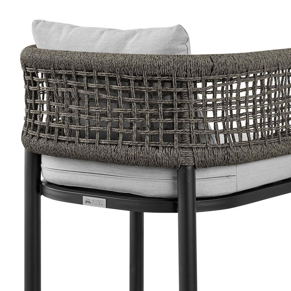 Alegria Gray Aluminum and Rope Outdoor Bar Stool with Cushions