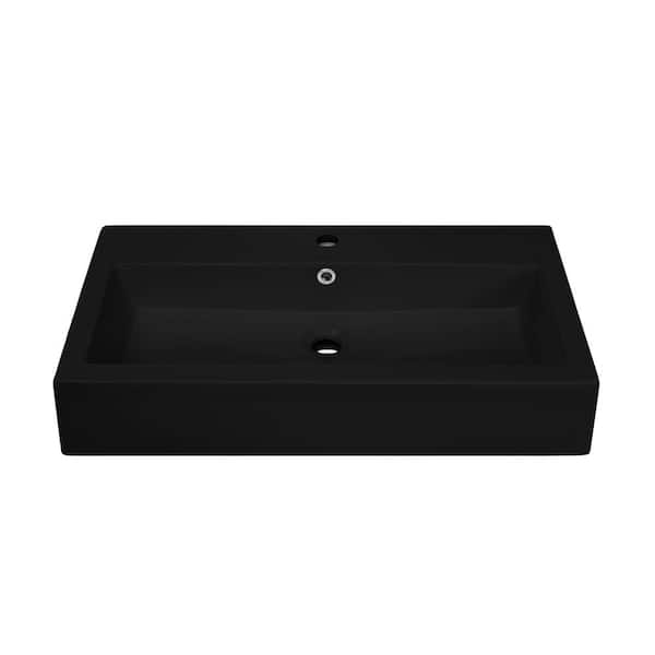 Voltaire 32 in. Rectangle Wall-Mounted Ceramic Sink in Matte Black