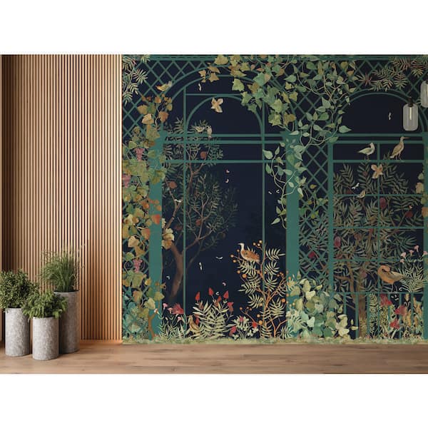 Midnight Blue Botanical Greenhouse Print Non Woven Non-Pasted Textured Wallpaper 102 sq. ft.