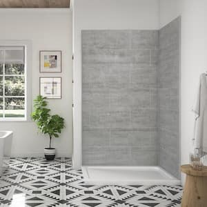 Misty 47.68 in. W x 80 in. H x 31.3 D 4-Piece Glue-Up Corner Shower Surrounds in Gray Tile Finish