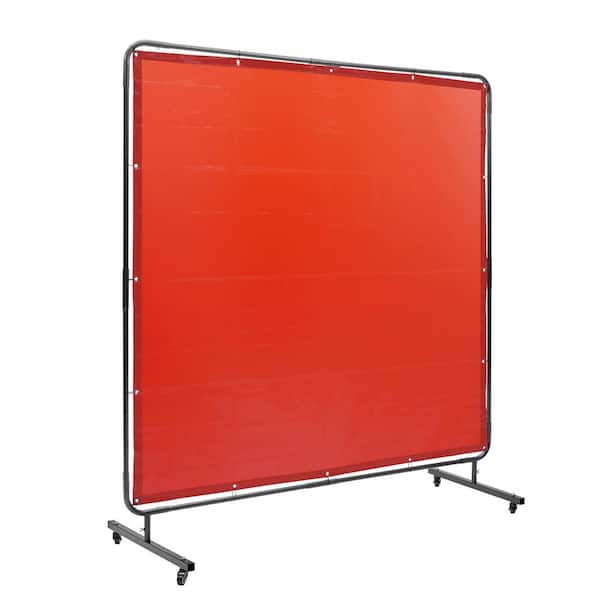 6 ft. x 6 ft. Welding Screen Flame-Resistant Vinyl Welding Curtain with Frame 4-Wheels Light-Proof Professional in Red
