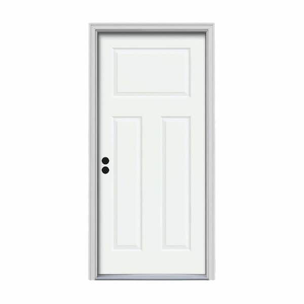 JELD-WEN 30 in. x 80 in. 3-Panel Craftsman White Painted Steel Prehung Right-Hand Inswing Front Door w/Brickmould