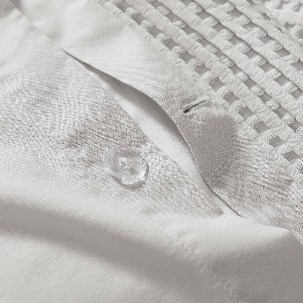 Grey Waffle Textured Queen Duvet Cover Set with Shams