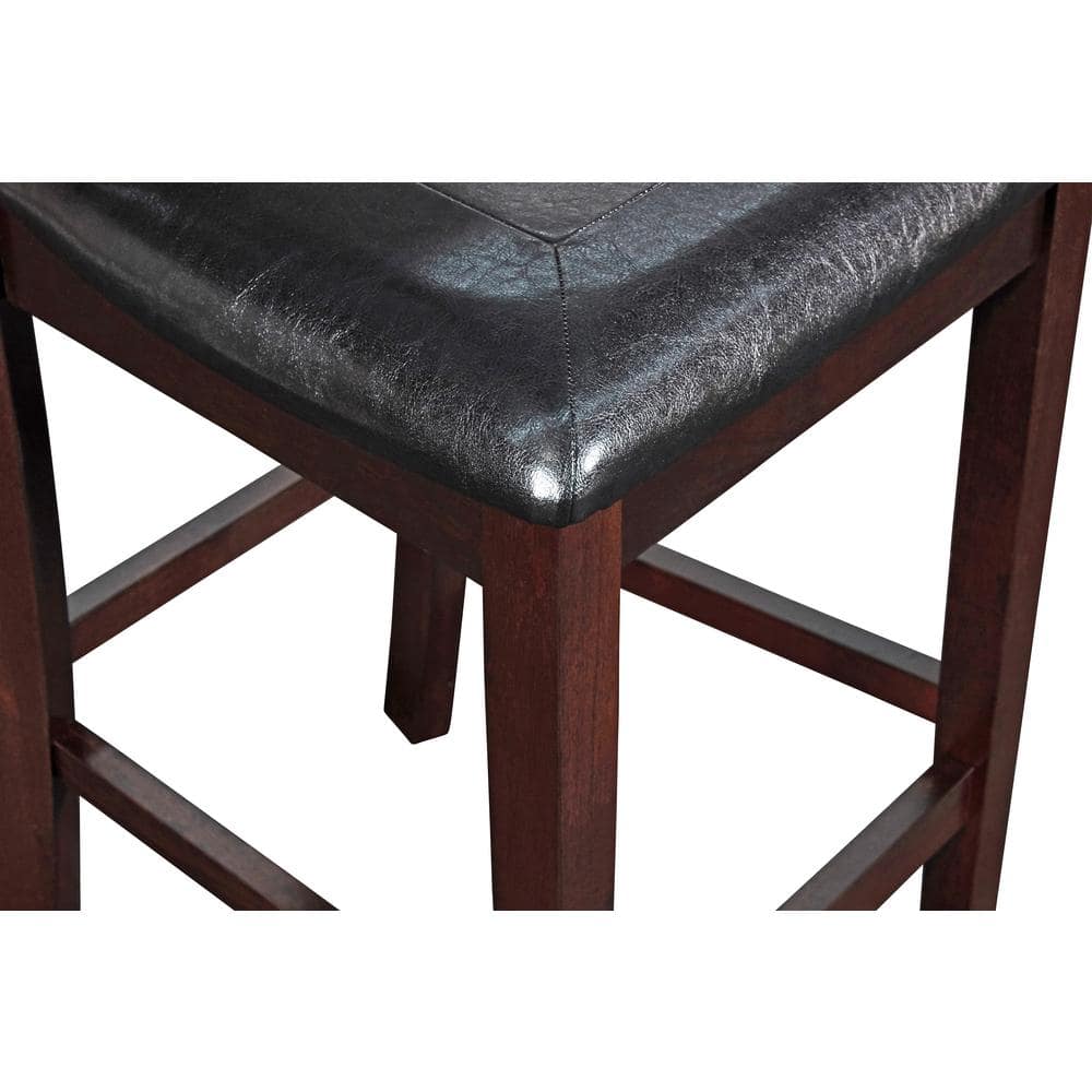 Gia Ebony Black Solid Wood Counter Stools with Upholstered Cushions, Set of 2