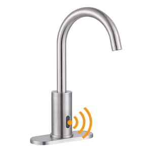 DC Powered 4 Centerset Touchless Single Hole Bathroom Faucet in Brushed Nickel