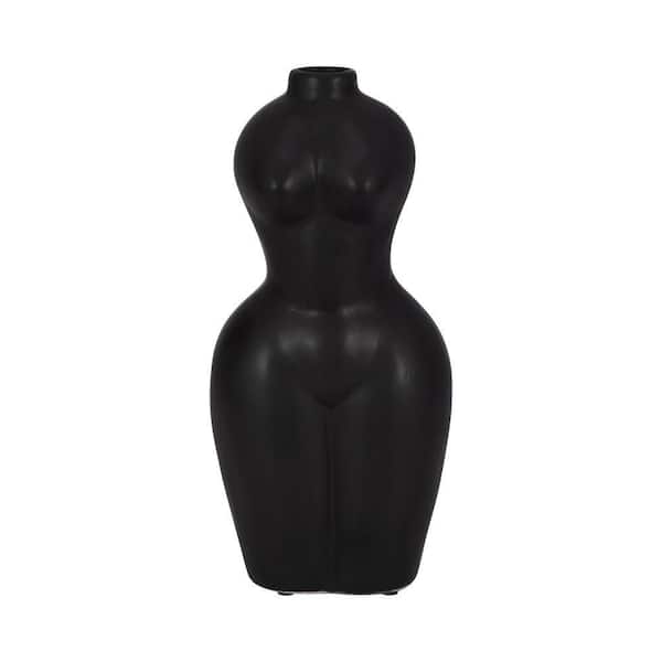 Liv & Skye 12 in. Black Stoneware Torso Modern Woman Body Form Decorative Vase
