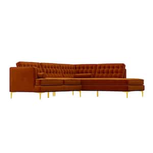 Clarissa 102 in. W Square Arm 2-piece L-Shaped Velvet Living Room Right Facing Corner Sectional Sofa in Orange (Seats 4)