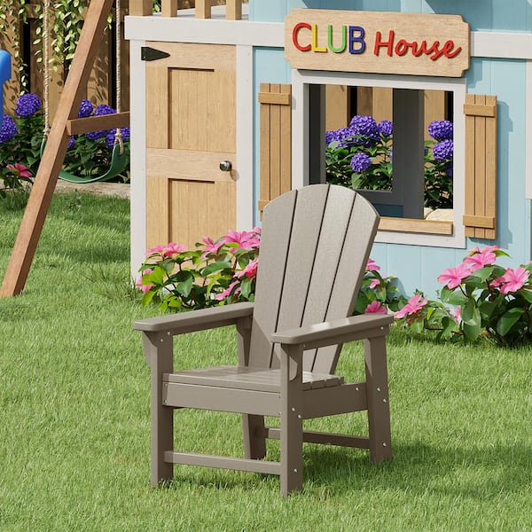 Children's Laguna Outdoor Patio All Weather Fade Resistant Kids Poly Plastic Adirondack Chair in Weathered Wood