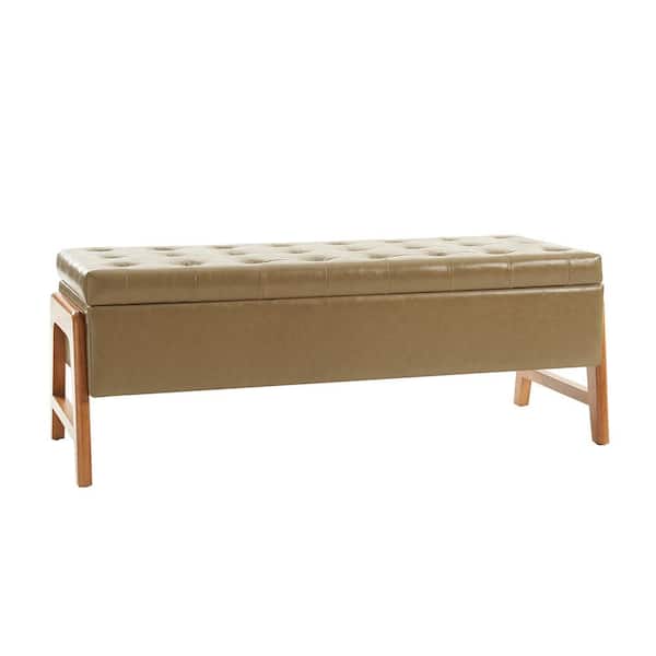 JAYDEN CREATION Hedda Taupe 49.6 in. W Upholstered Storage Bedroom Bench with Solid Wood Leg