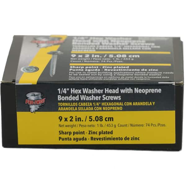 Pro-Twist #9 x 2 in. Hex Washer Head with Neoprene Washer Sheet Metal Screws 1 lb. Box