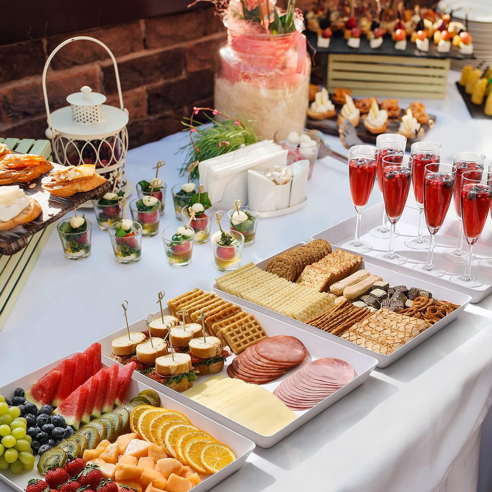 CYEER Lot De 10 Plateaux Rectangulaires En Plastique Blanc - 34 X 25 X