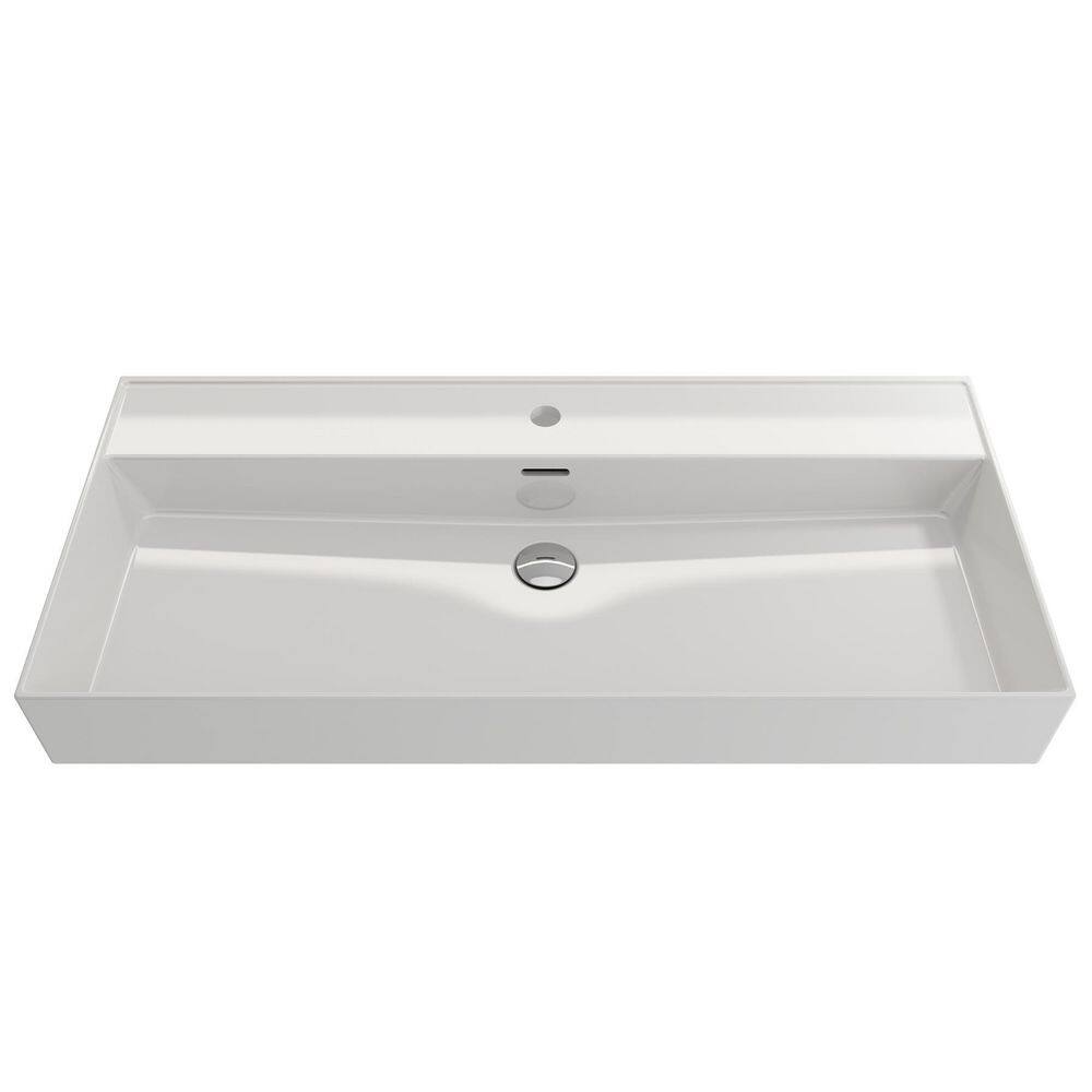 Milano 39.75-Inch White Ceramic Wall-Mount Rectangular Bathroom Sink