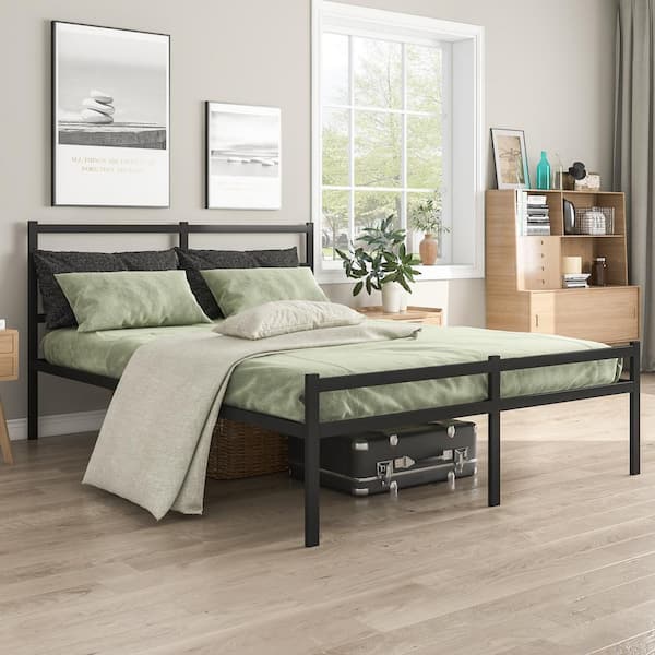 Lusimo Black Queen Platform Bed Frame with Headboard