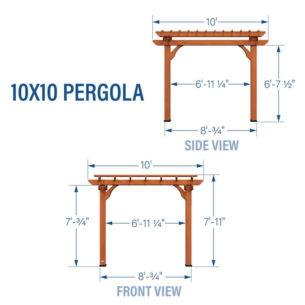 Cedar Wood 10' x 10' Outdoor Pergola with Sculptured Beams