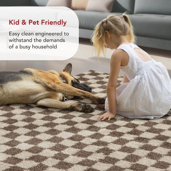 nuLOOM Bettie Retro Checkered Shag Beige 12 ft. x 15 ft. Indoor