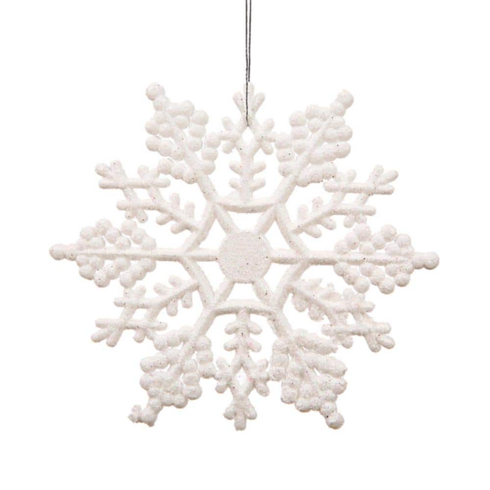 4" Silver Glittered Snowflake Ornaments Plastic Snowflake Ornaments 10 pieces 