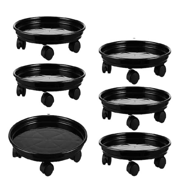 11.8 in. Round Black Plastic Rolling Plant Caddy with Locking Wheels (6-Pack)