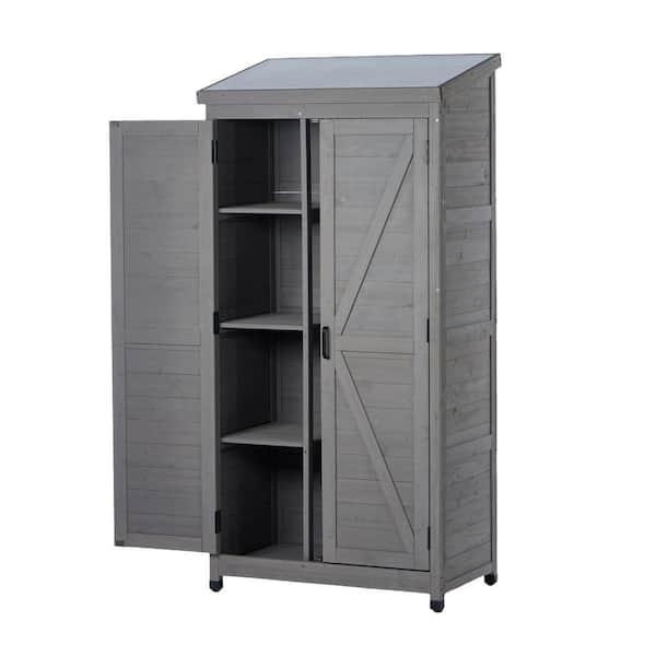 18.5 in. W x 33.5 in. D x 68 in. H Wood Outdoor Storage Cabinet with Roof for Garden, Patio, Lawn, or Garage