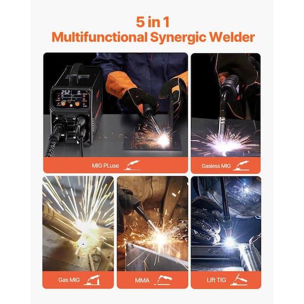 5-in-1 MIG/Lift TIG/MMA Welder 250 Amp Welding Machine Gas/Gasless Engine Power Electric AC 220V Mig Welder