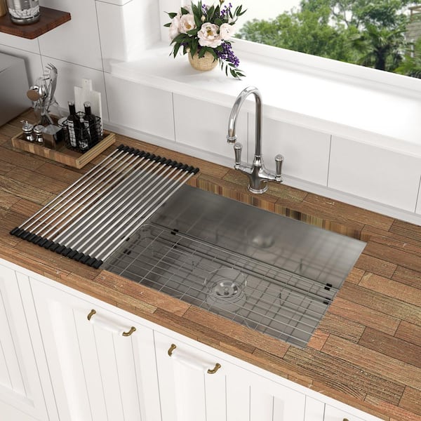 Lindra 33 in. x 19 in. Undermount Single Bowl 16-Gauge Stainless Steel Kitchen Sink with Accessories