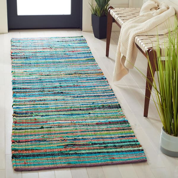 Rag Rug Green/Multi 2 ft. x 5 ft. Striped Runner Rug