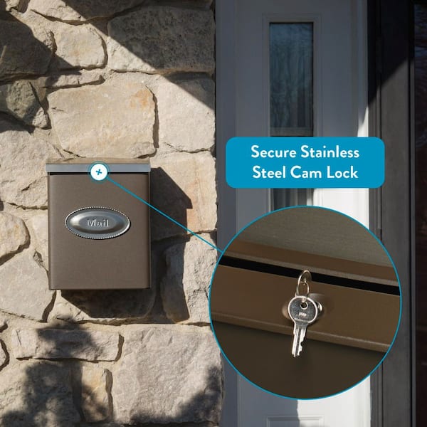 Designer Venetian Bronze with Satin Nickel, Medium, Steel, Locking, Wall Mount Mailbox