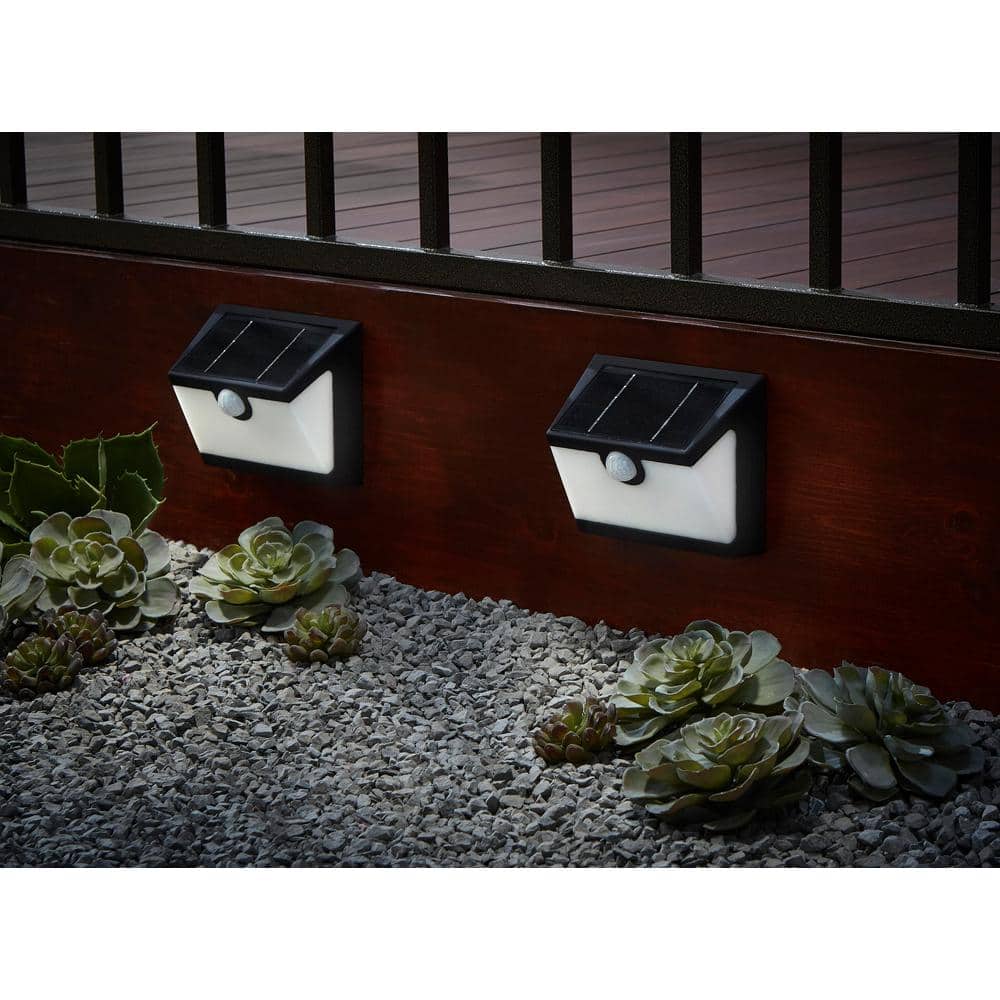 Hampton Bay 300 Lumens Connected Black Motion Sensing LED Outdoor Solar Deck Light (2-Pack)