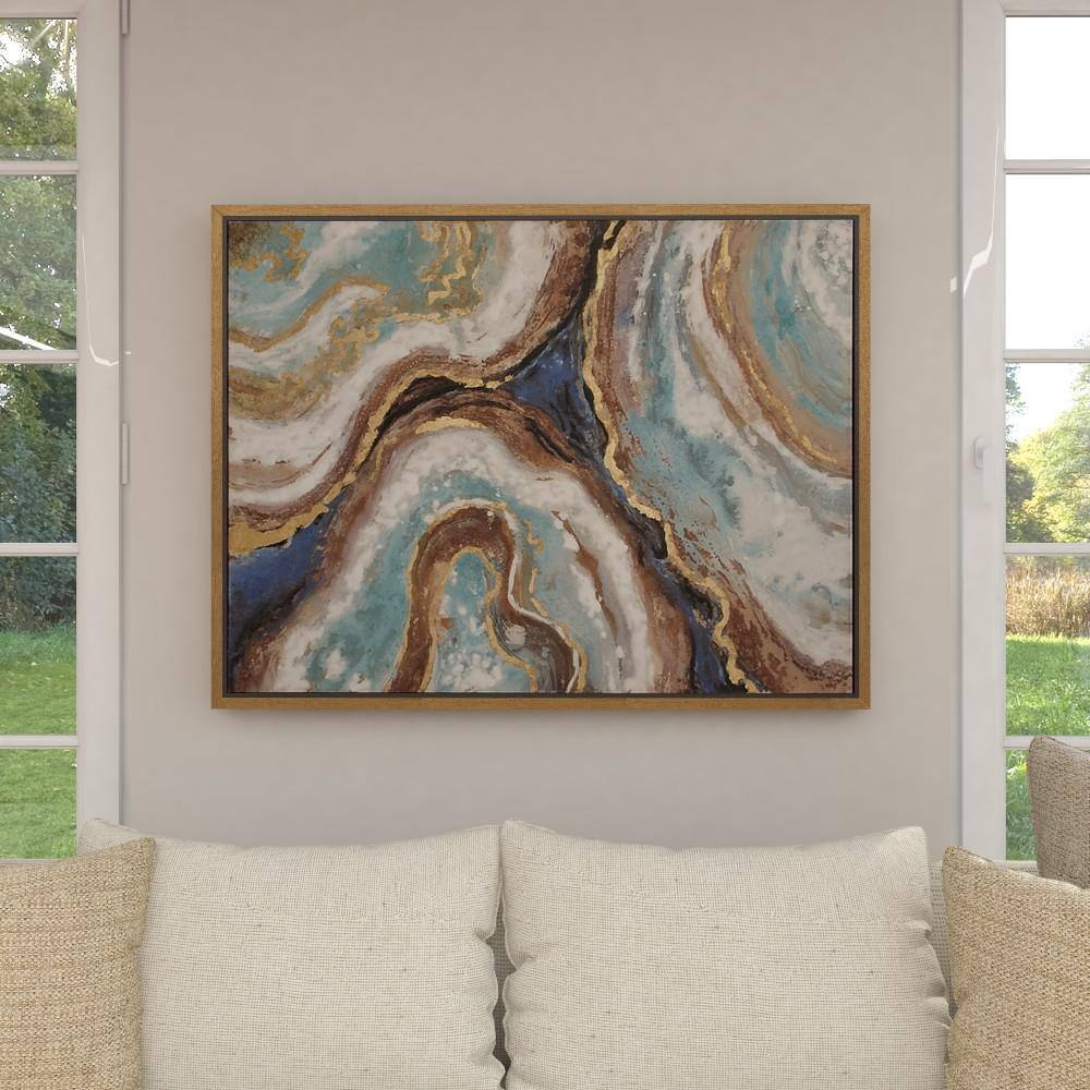 Large Multicolor Abstract Geode Canvas Wall Art with Gold Frame
