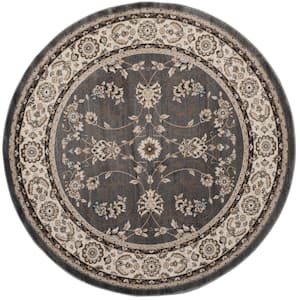 Lyndhurst Gray/Cream 7 ft. x 7 ft. Round Speckled Floral Antique Area Rug