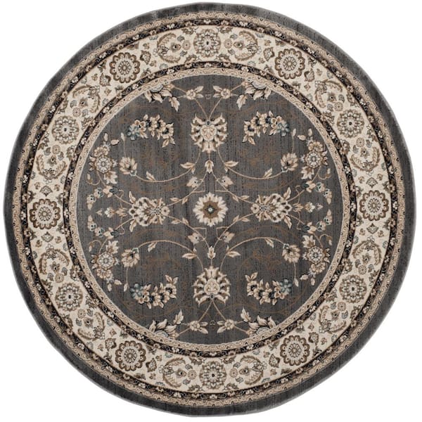 Lyndhurst Gray/Cream 7 ft. x 7 ft. Round Speckled Floral Antique Area Rug