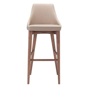 29.9 in. Beige Low Back Wood Adjustable Height Bar Chair with Upholstery Seat