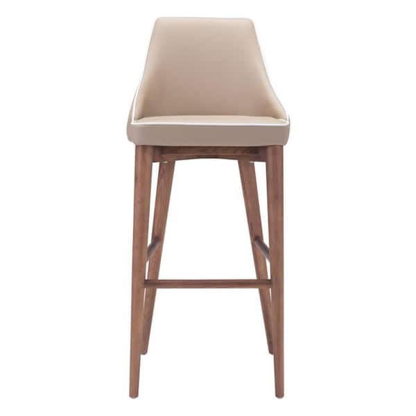 HomeRoots 29.9 in. Beige Low Back Wood Adjustable Height Bar Chair with Upholstery Seat