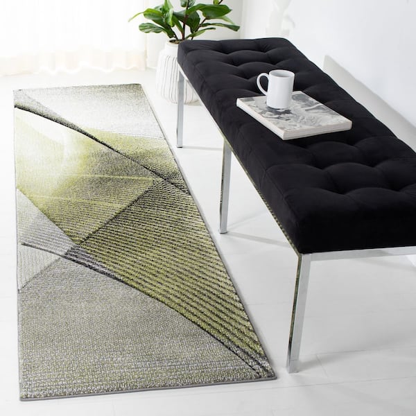 Hollywood 2 ft. x 10 ft. Gray/Green Striped Abstract Runner Rug