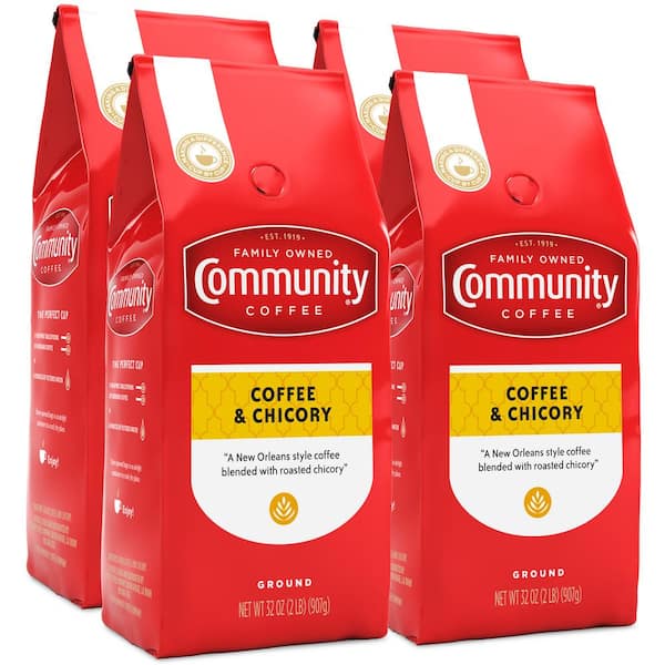 Community Coffee 32 oz. Coffee and Chicory Medium-Dark Roast Premium Ground Coffee (Pack of 4)