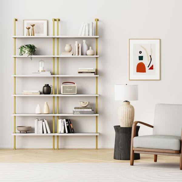 Nathan James Theo 85 In White Gold, Stairway Black Wall Mounted Bookcase 72 5 Height