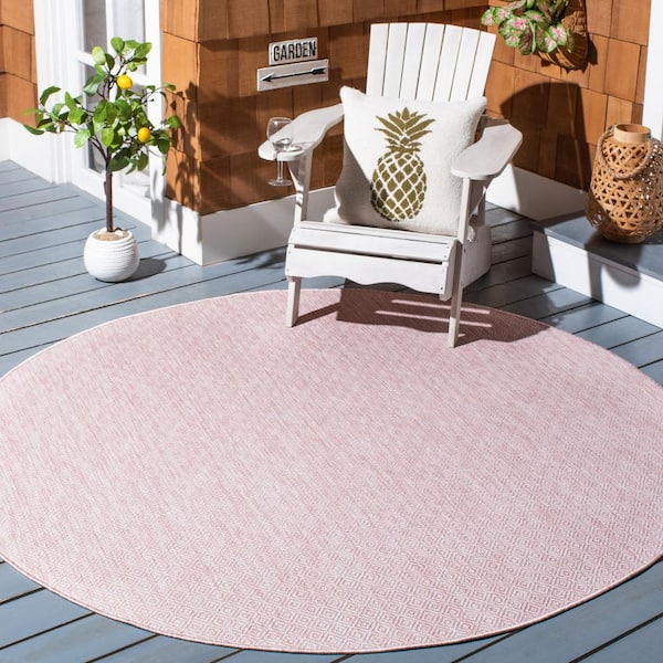 Courtyard Soft Pink 7 ft. x 7 ft. Dotted Diamond Indoor/Outdoor Round Area Rug