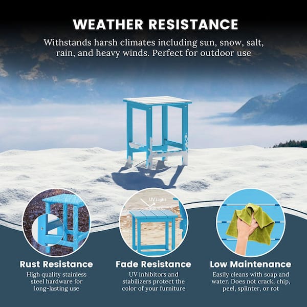 Harlo 3-Piece Pacific Blue Fade Resistant HDPE Plastic Reclining Outdoor Patio Chaise Lounge Arm Chair and Table Set