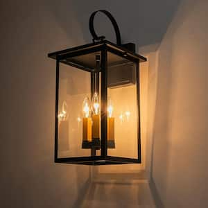 El campo 3-Light 10.8 in. W Matte Black Ootdoor Light Coast Lantern Wall Light with Clear Glass No Bulbs Included