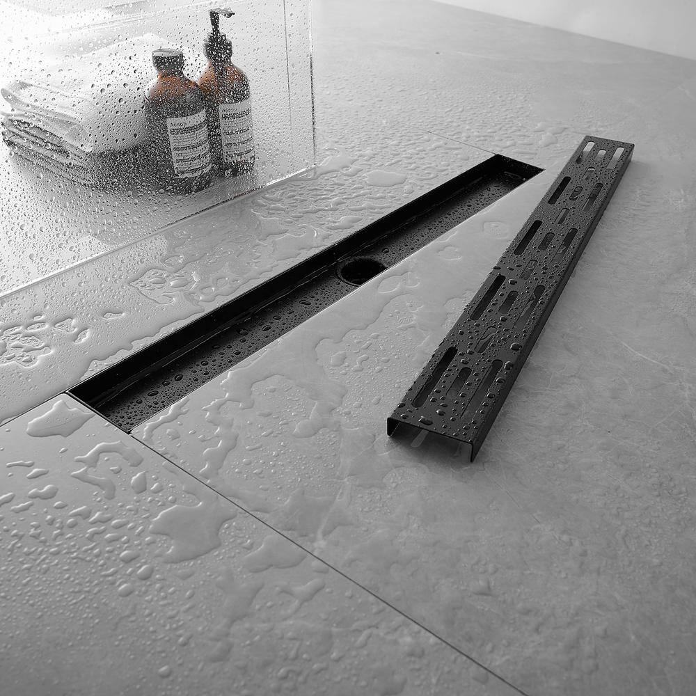 24 Inch Matte Black Stainless Steel Linear Shower Drain with Square Holes