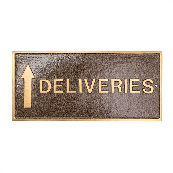 Montague Metal Products 10" x 21" Deliveries with Up Arrow Large Rectangle Wall Statement Plaque - Hammered Bronze