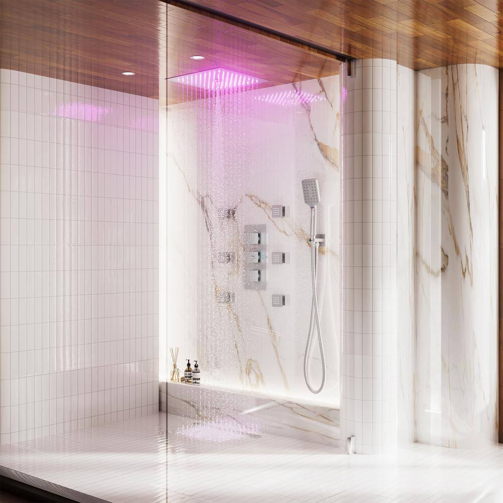 12" Brushed Nickel LED Ceiling Mounted Rainfall Shower System