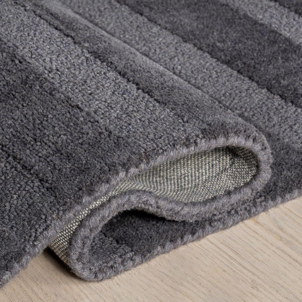 Gray Wool Handmade Striped 8' x 10' Area Rug