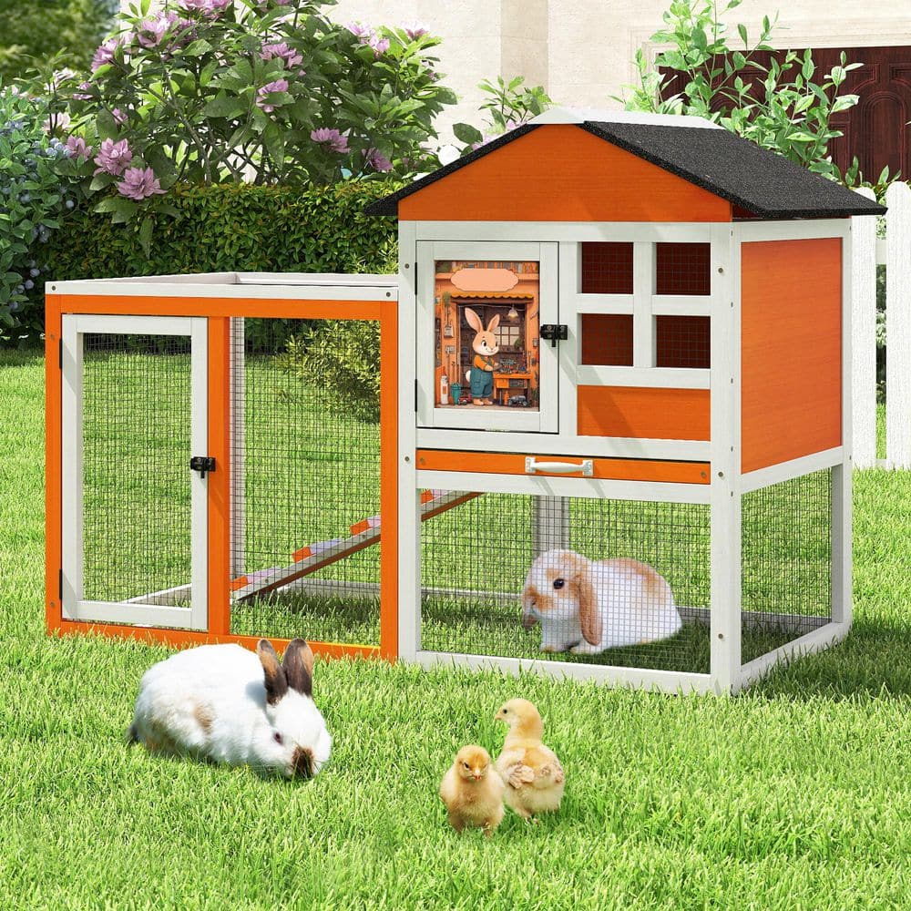 COZIWOW 2-Story Rabbit House Pet Hutch with Ramps for Backyard