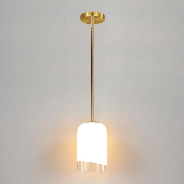 KAISITE 40-Watt 1 Light Modern Gold Pendant Light With Glass Shade