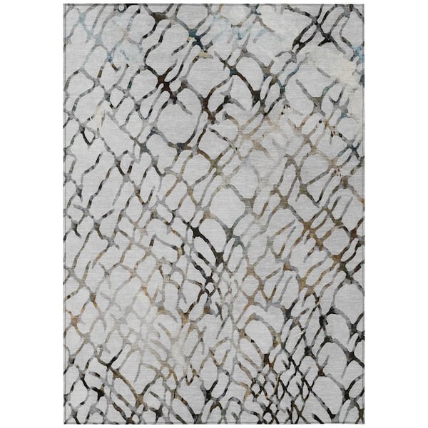 HomeRoots Silver, Gray, Charcoal 3 ft. x 5 ft. Woven Abstract Polyester Rectangle Indoor/Outdoor Area Rug