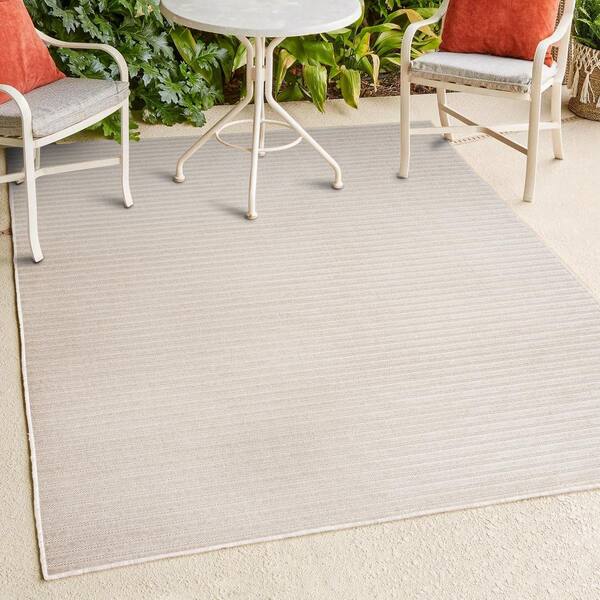 Aarhus High-Low Minimalist Scandi Striped Ivory/Cream 5 ft. x 8 ft. Indoor/Outdoor Area Rug
