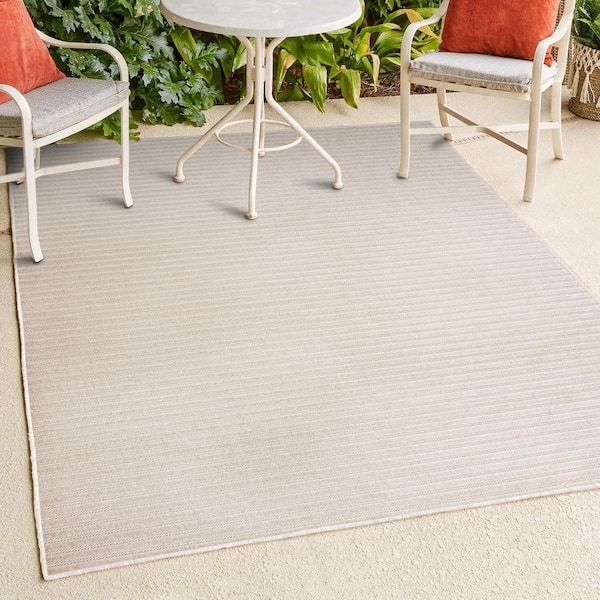 Aarhus High-Low Minimalist Scandi Striped Ivory/Cream 8 ft. x 10 ft. Indoor/Outdoor Area Rug